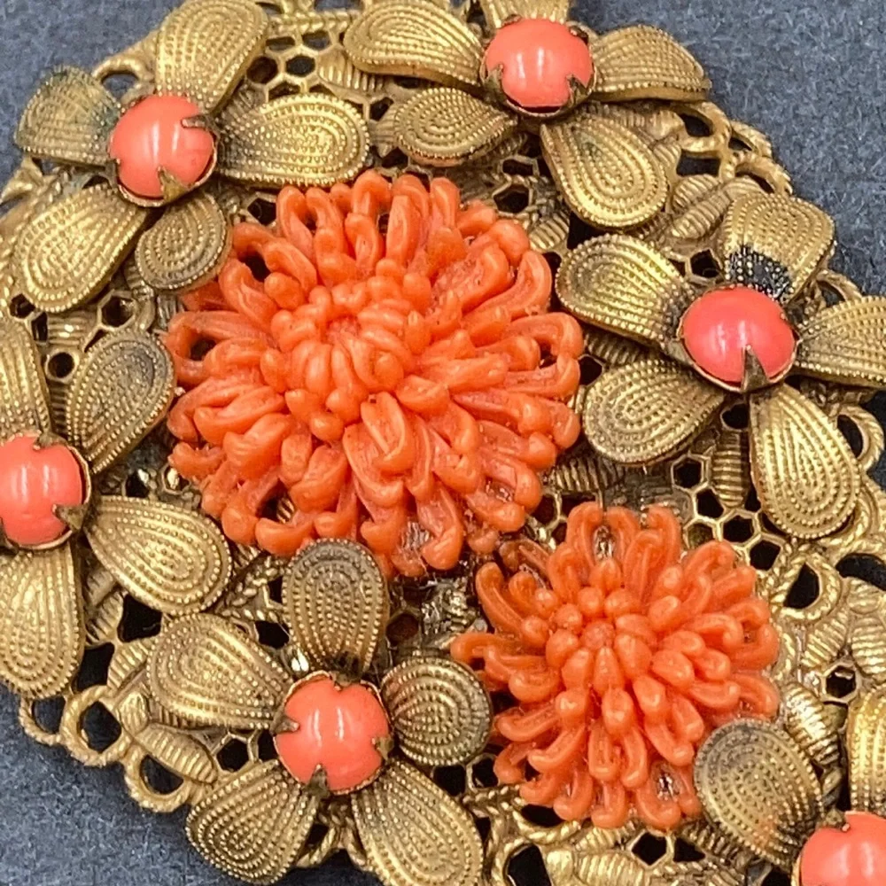 Vintage Coral Celluloid Flower Dress Clip